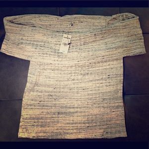 Off the Shoulder Crop Top Knit in Gray Multi NWT